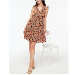 J. Crew Floral Ruffle V-Neck Mini Dress Verte Fern Canyon Size 2/XS NWT